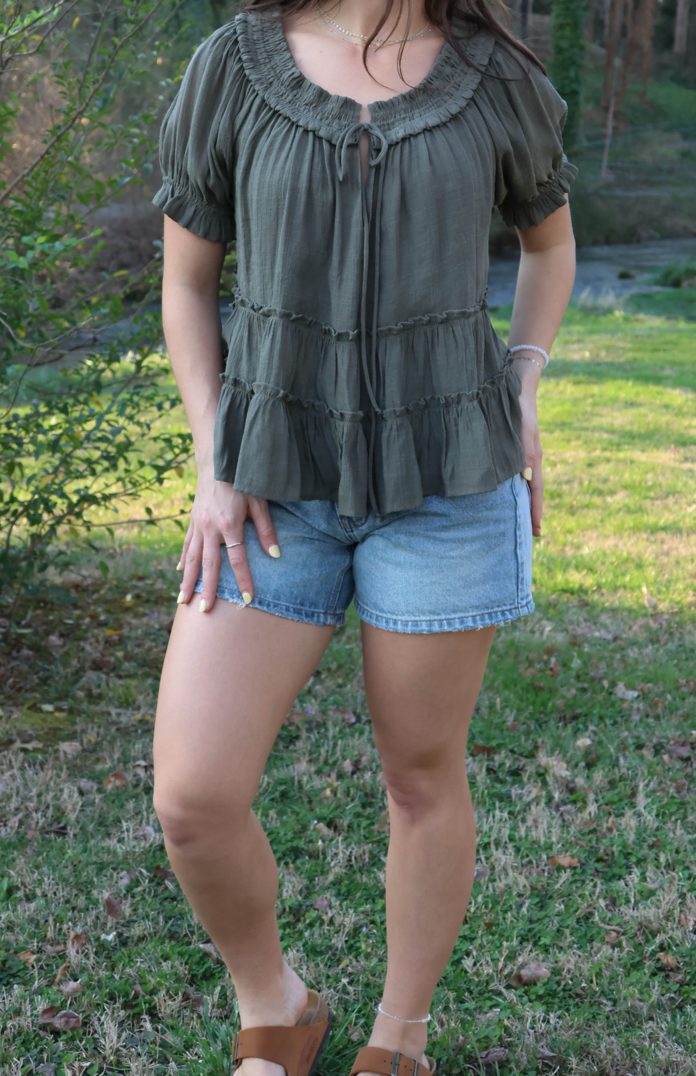 Olive Grove Ruffle Blouse