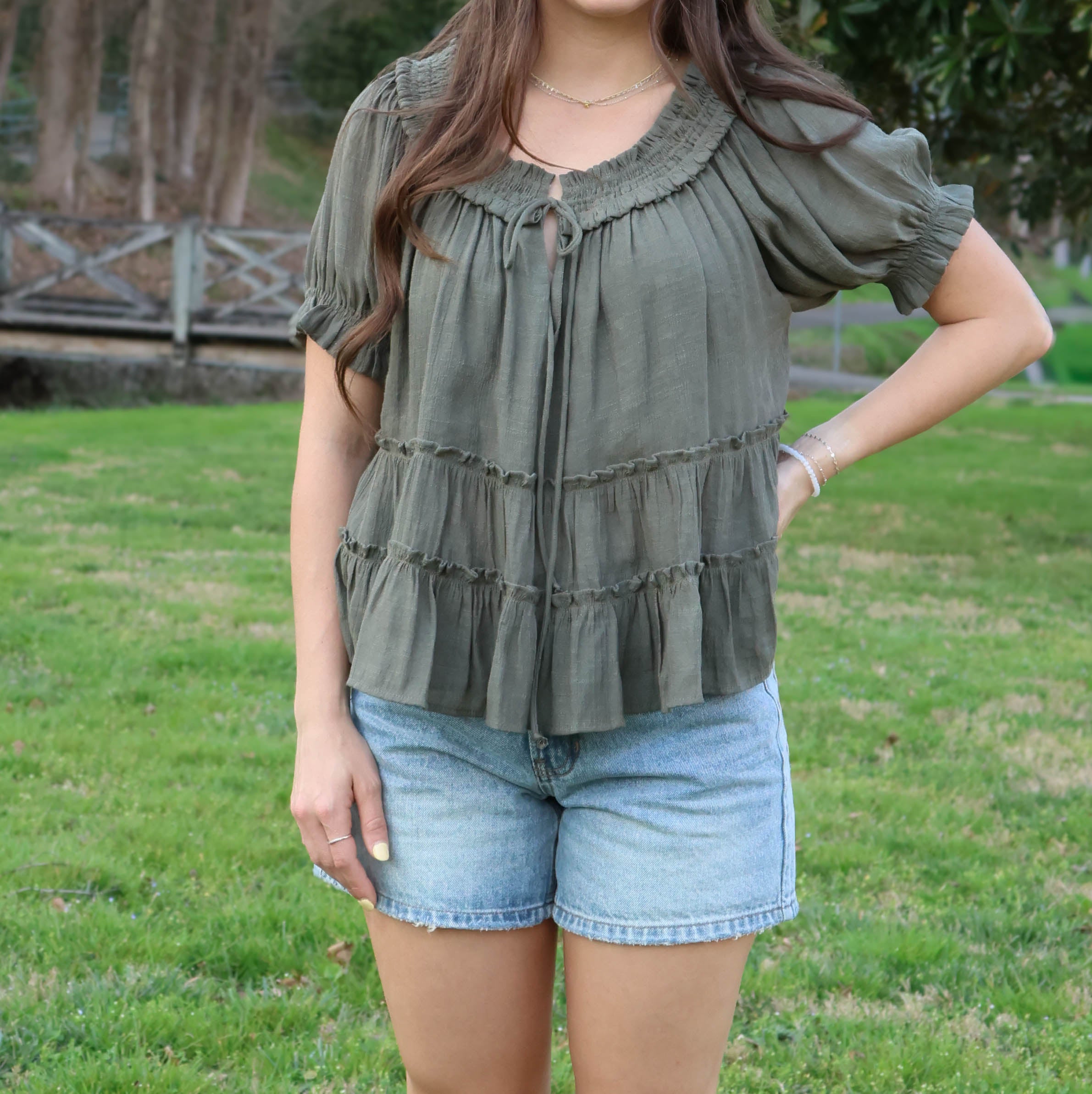 Olive Grove Ruffle Blouse