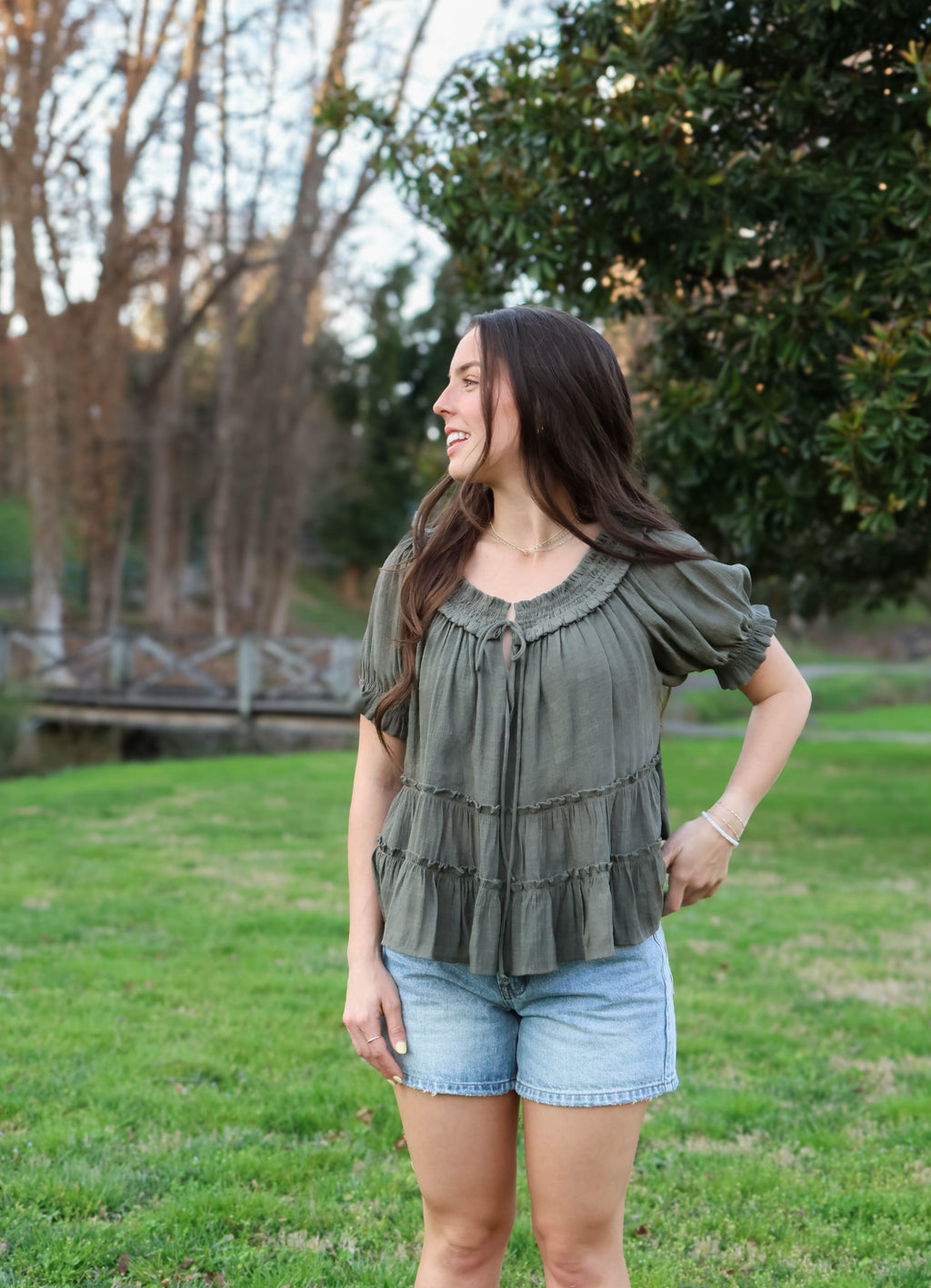 Olive Grove Ruffle Blouse