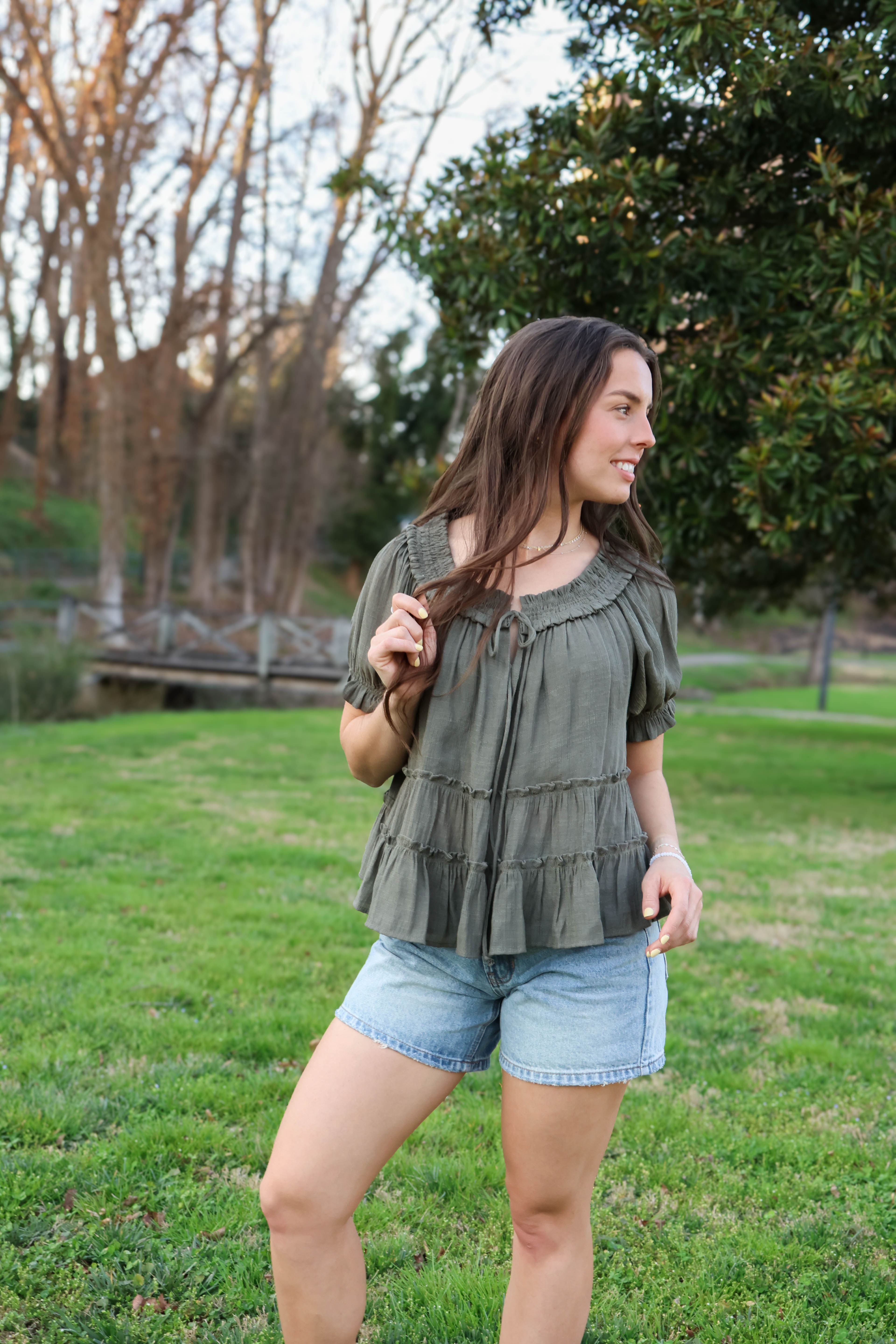 Olive Grove Ruffle Blouse