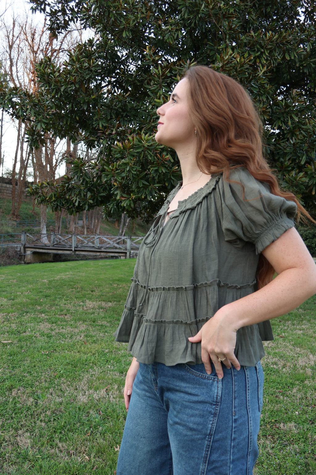 Olive Grove Ruffle Blouse