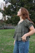 Olive Grove Ruffle Blouse