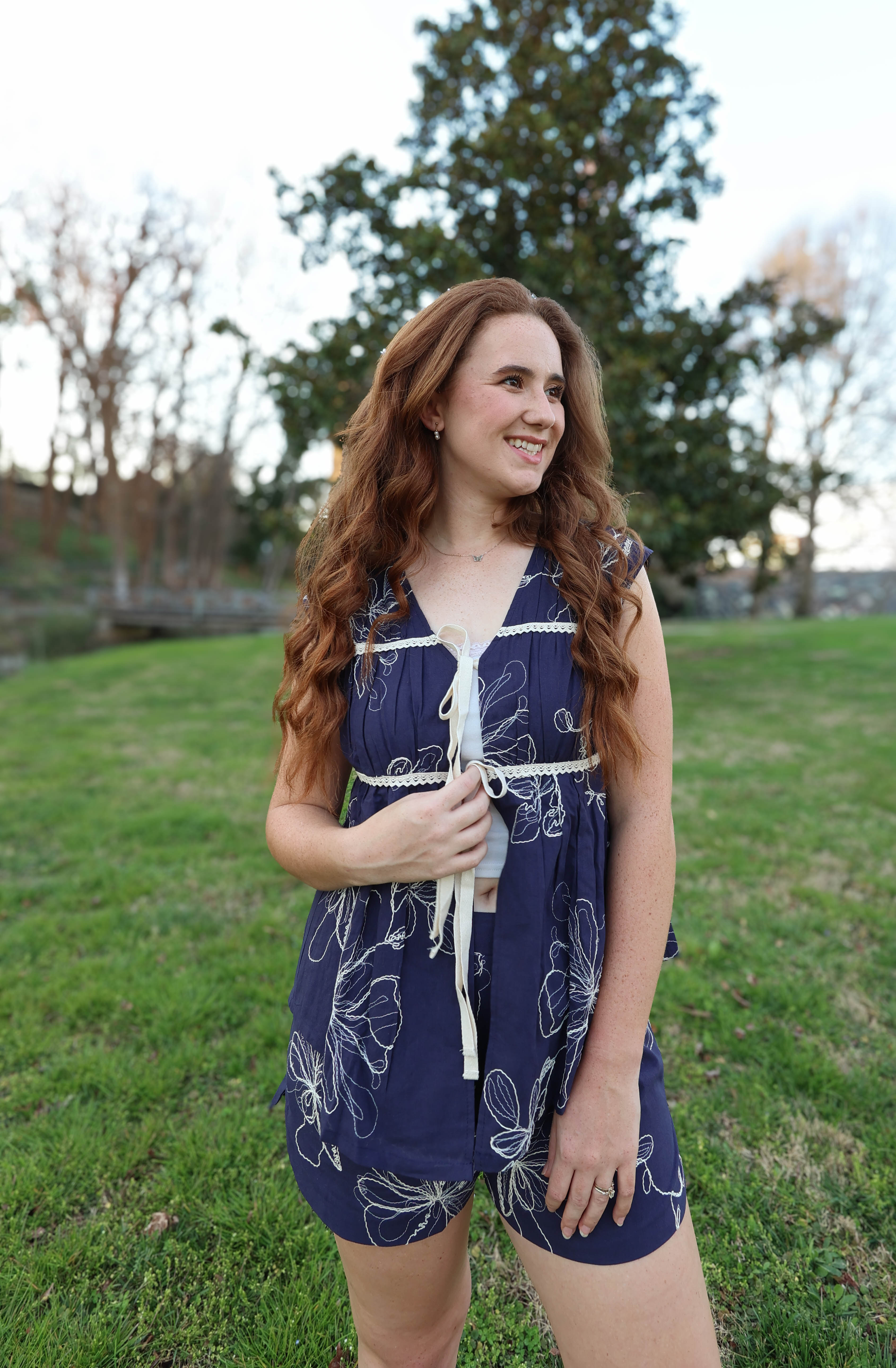 Midnight Bloom Tie Top