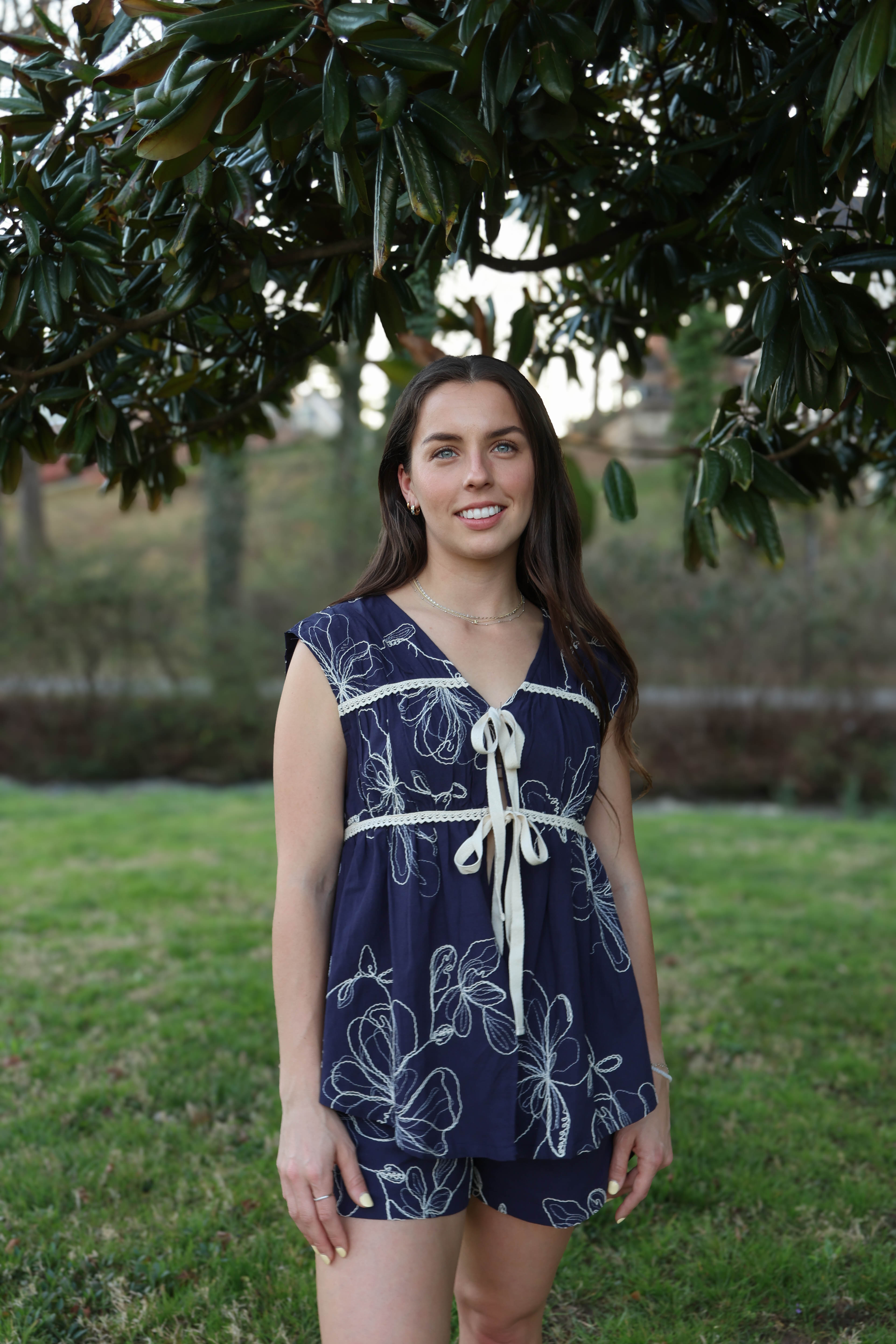 Midnight Bloom Tie Top