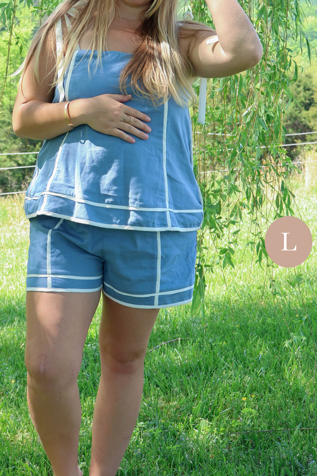 Blue and white lined shorts